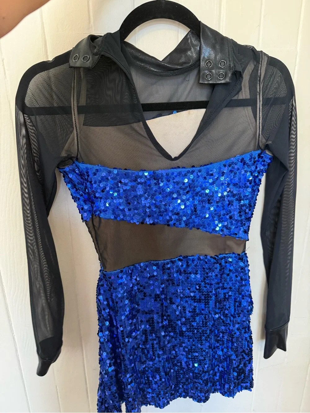 Blue Sequin Mesh Dance Costume
